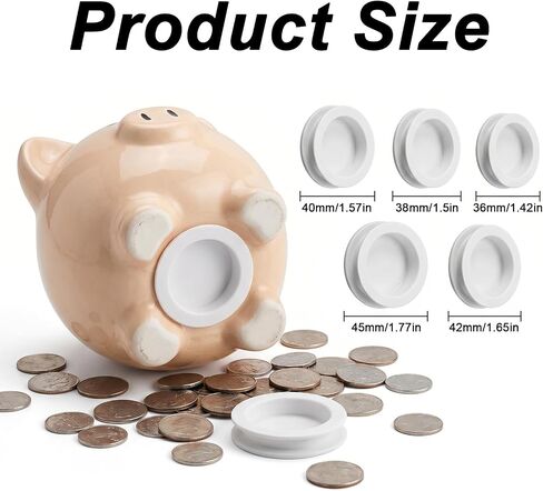 10PCS Piggy Bank Plug Silicone Piggy Bank Stopper, 5 Sizes 28/30/32/34/36mm Replacement Coin Jar Hole Covers, White Saving Box Bank Hole Plug Accessories in Kuwait