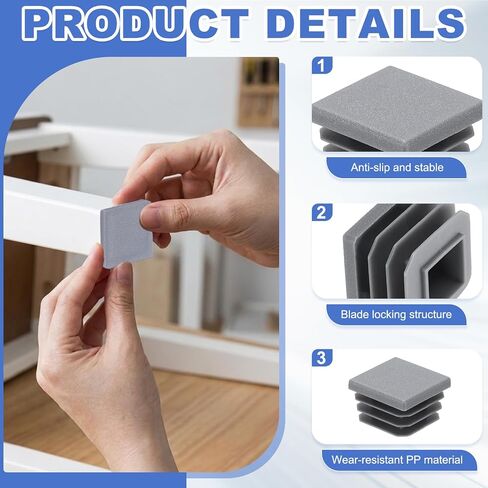 MECCANIXITY 40Pcs Square Plastic Plugs, 1x1(25x25mm) Fits 0.03-0.08''(0.8-2mm) Wall Thickness, Tubing End Caps Insert End Caps for Furniture Legs Fence Posts Industrial Tubing, Deep Grey in Kuwait
