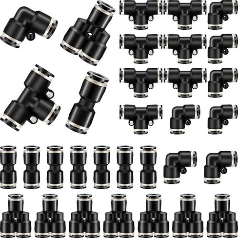 Moxweyeni Push to Connect Fittings Air Line Pneumatic Fittings Kit 28 Pieces Air Quick Disconnect Tube Truck Release Connectors Hose Tube Union 7 Spliters+7 Elbows+7 Tee+7 Straight(3/8 Inch OD) in Kuwait