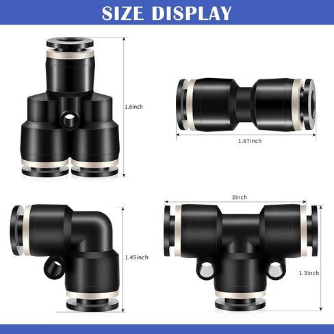 Moxweyeni Push to Connect Fittings Air Line Pneumatic Fittings Kit 28 Pieces Air Quick Disconnect Tube Truck Release Connectors Hose Tube Union 7 Spliters+7 Elbows+7 Tee+7 Straight(3/8 Inch OD) in Kuwait