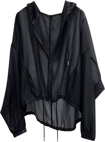 Mesh Sheer Jacket for Women Long Sleeve Sun Protection Hoodies | Womens Lightweight UPF 50+ Hooded Casual Zipper Shirts Outwear Loose Fit Casual Beach Jacket Vacation Outfit in Kuwait
