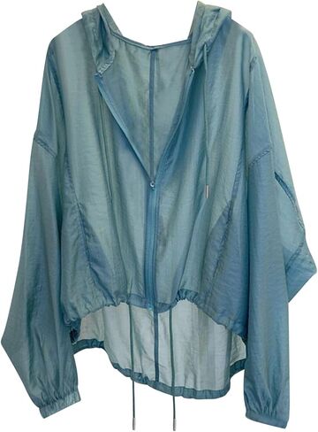 Mesh Sheer Jacket for Women Long Sleeve Sun Protection Hoodies | Womens Lightweight UPF 50+ Hooded Casual Zipper Shirts Outwear Loose Fit Casual Beach Jacket Vacation Outfit in Kuwait