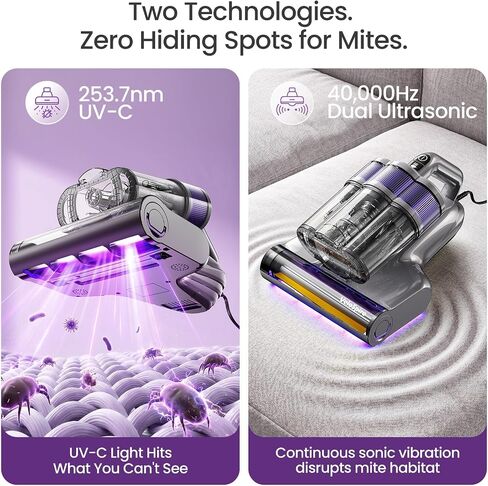 Bed Vacuum Cleaner, 20kPa Handheld Mattress Vacuum Cleaner with 253.7nm UV-C Light, Ultrasonic & 149°F Heating, Triple-Cup, Pet Hair Brush for Cleaning Bed, Sofa, Corded 650W in Kuwait