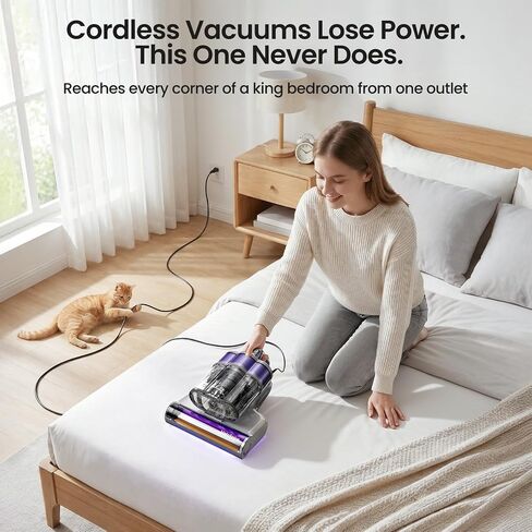 Bed Vacuum Cleaner, 20kPa Handheld Mattress Vacuum Cleaner with 253.7nm UV-C Light, Ultrasonic & 149°F Heating, Triple-Cup, Pet Hair Brush for Cleaning Bed, Sofa, Corded 650W in Kuwait