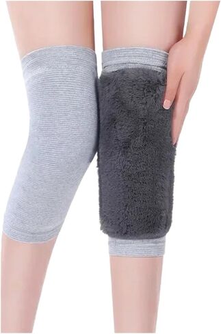 Winter Warm Knee Pads for Women Men Cold Leg Kneepad Knee Support Rabbit Fur Running Protector for Ski Cycling(Grey,L) in Kuwait