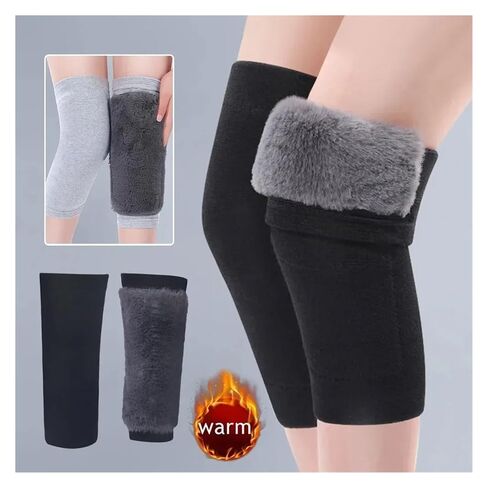 Winter Plush Knee Pads Warm Men Women Wool Protection Knee Velvet Wind and Cold Protective Knee Guard for Ski Cycling(Black,S) in Kuwait