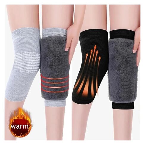Winter Plush Knee Pads Warm Men Women Wool Protection Knee Velvet Wind and Cold Protective Knee Guard for Ski Cycling(Black,S) in Kuwait