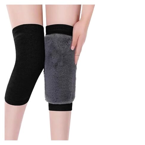 منصات الركبة الدافئة للشتاء للنساء والرجال الباردة الساق نيباد الركبة دعم الفراء الأرنب تشغيل حامي لركوب الدراجات التزلج (أسود، S) in Kuwait