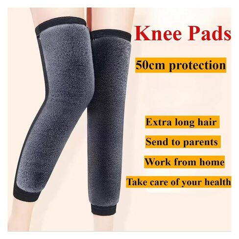 Winter Warm Knee Pads for Women Men Cold Leg Kneepad Knee Support Rabbit Fur Running Protector for Ski Cycling(Black,XXL) in Kuwait