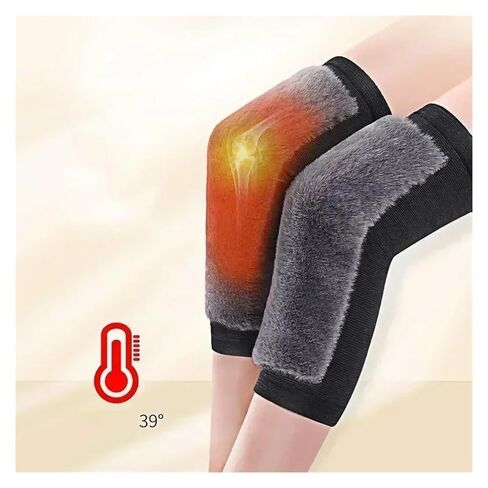 Winter Warm Knee Pads for Women Men Cold Leg Kneepad Knee Support Rabbit Fur Running Protector for Ski Cycling(Black,XXL) in Kuwait