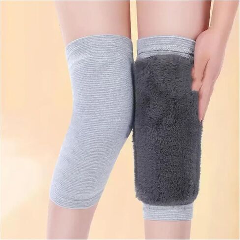 Winter Warm Knee Pads for Women Men Cold Leg Kneepad Knee Support Rabbit Fur Running Knee Protector for Ski Cycling(Grey,S) in Kuwait