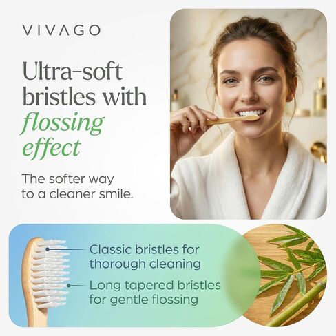 فرشاة أسنان VIVAGO فائقة النعومة للبالغين - 10 عبوات - فرشاة أسنان ذات شعيرات فائقة النعومة خالية من مادة BPA - فرشاة أسنان من الخيزران للثة الحساسة in Kuwait