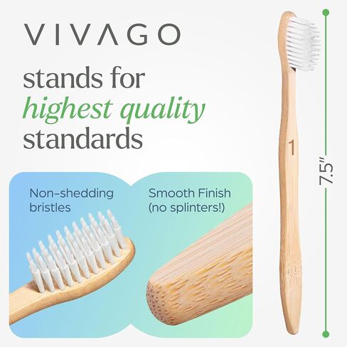 فرشاة أسنان VIVAGO فائقة النعومة للبالغين - 10 عبوات - فرشاة أسنان ذات شعيرات فائقة النعومة خالية من مادة BPA - فرشاة أسنان من الخيزران للثة الحساسة in Kuwait