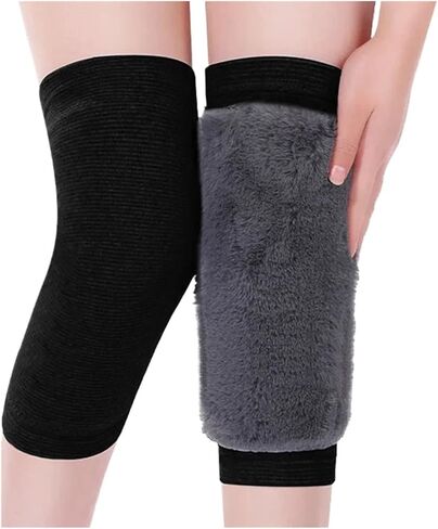 Winter Warm Knee Pads to Protect Against Cold Legs Velvet Sports Leg Guards for Ski Cycling(Black,M) in Kuwait