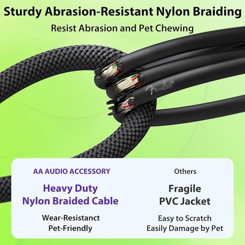 كابل جيتار صامت من سلسلة AA AUDIO ACCESSORY بطول 10 أقدام، 18 AWG 99.99% OFC نايلون مضفر، مطلي بالذهب، كابل Neutrik REAN SilentPLUG كتم صوت تلقائي 1/4، جيتار سريع التبديل بدون فرقعة in Kuwait