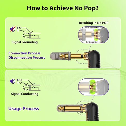 كابل جيتار صامت من سلسلة AA AUDIO ACCESSORY بطول 10 أقدام، 18 AWG 99.99% OFC نايلون مضفر، مطلي بالذهب، كابل Neutrik REAN SilentPLUG كتم صوت تلقائي 1/4، جيتار سريع التبديل بدون فرقعة in Kuwait