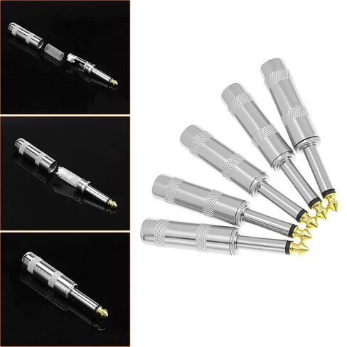 QWORK 1/4" TS Plug 6.35mm Mono Male Jack Connector, 5 Pcs Solder Type Audio Cable Repair DIY Accessory for Guitar, Speaker, Microphone in Kuwait