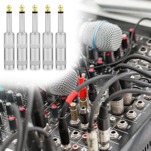 QWORK 1/4" TS Plug 6.35mm Mono Male Jack Connector, 5 Pcs Solder Type Audio Cable Repair DIY Accessory for Guitar, Speaker, Microphone in Kuwait