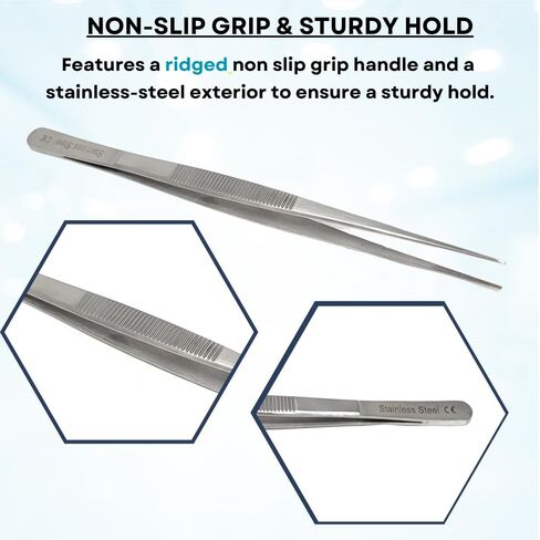 Stainless Steel General - Purpose Forceps with Fine Precision Tips - Assembly Tools (Straight Tips - 8") in Kuwait