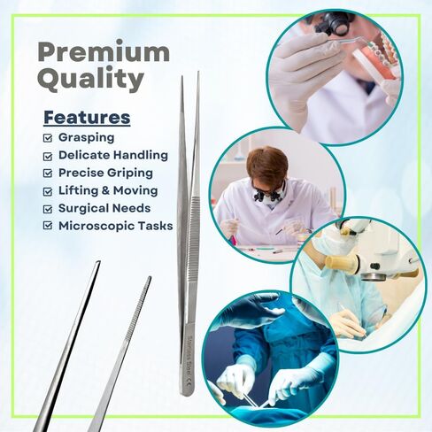 Stainless Steel General - Purpose Forceps with Fine Precision Tips - Assembly Tools (Straight Tips - 8") in Kuwait
