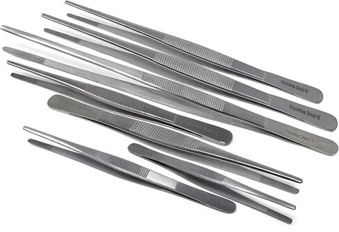 A2ZSCILAB 7Pcs General Application Lab Forceps Multipurpose Tweezers Set Includes 4.5", 5", 5.5", 6", 8", 10", 12" Pincers with Blunt Serrated Broad Strong Tips, Stainless Steel in Kuwait