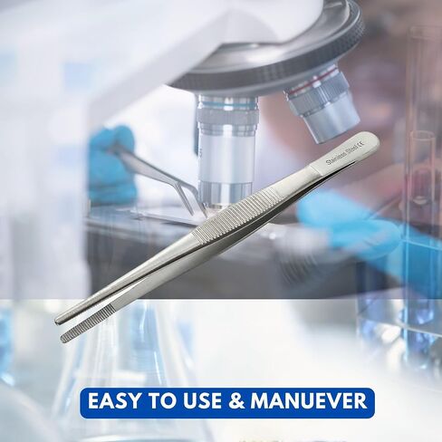 A2ZSCILAB 7Pcs General Application Lab Forceps Multipurpose Tweezers Set Includes 4.5", 5", 5.5", 6", 8", 10", 12" Pincers with Blunt Serrated Broad Strong Tips, Stainless Steel in Kuwait