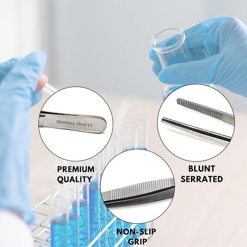 A2ZSCILAB 7Pcs General Application Lab Forceps Multipurpose Tweezers Set Includes 4.5", 5", 5.5", 6", 8", 10", 12" Pincers with Blunt Serrated Broad Strong Tips, Stainless Steel in Kuwait