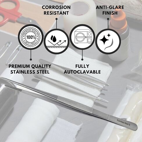 A2ZSCILAB 7Pcs General Application Lab Forceps Multipurpose Tweezers Set Includes 4.5", 5", 5.5", 6", 8", 10", 12" Pincers with Blunt Serrated Broad Strong Tips, Stainless Steel in Kuwait