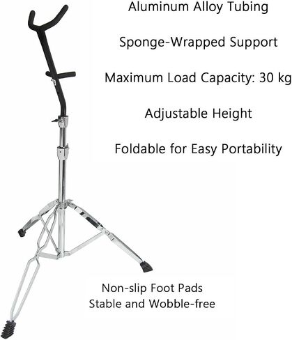 Foldable Alto/Tenor Saxophone Stand,Adjustable Hight Saxophone Tripod Stand,with Non-Slip Feet and Padded Holder,for Live Performance Travel in Kuwait
