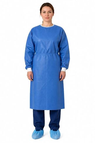 Isolation Gowns | 100-Pack | Disposable, Large, Blue SMS, Long Sleeves with Knit Cuffs, Waist & Neck Ties | Residential, Commercial, Medical, Dental, Lab, & Hospital Use (10) in Saudi Arabia