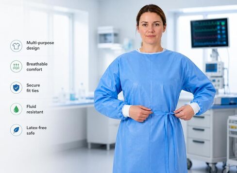 Isolation Gowns | 100-Pack | Disposable, Large, Blue SMS, Long Sleeves with Knit Cuffs, Waist & Neck Ties | Residential, Commercial, Medical, Dental, Lab, & Hospital Use (10) in Saudi Arabia