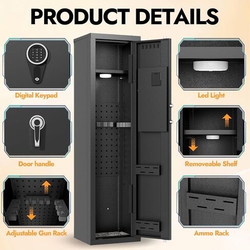 KAER 6 Gun Safe for Rifles and Pistols,Gun Cabinets, Gun Safes for Home Rifles and Shotguns,Electronic Rifle Safe with Removable Shelf and Gun Rack (No Assembly Required) in Saudi Arabia