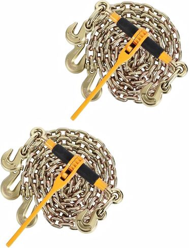 G80 Chain and Binder Kit,2 Sets 5/16"-3/8" Ratchet Load Binders and 10FT Steel Chains, 9200lbs WLL, Industrial Tie Down Equipments for Hauling Towing in Kuwait