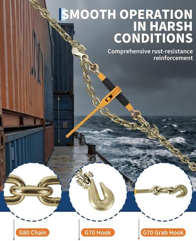 G80 Chain and Binder Kit,2 Sets 5/16"-3/8" Ratchet Load Binders and 10FT Steel Chains, 9200lbs WLL, Industrial Tie Down Equipments for Hauling Towing in Kuwait