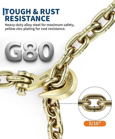 G80 Chain and Binder Kit,2 Sets 5/16"-3/8" Ratchet Load Binders and 10FT Steel Chains, 9200lbs WLL, Industrial Tie Down Equipments for Hauling Towing in Kuwait