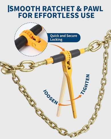 G80 Chain and Binder Kit,2 Sets 5/16"-3/8" Ratchet Load Binders and 10FT Steel Chains, 9200lbs WLL, Industrial Tie Down Equipments for Hauling Towing in Kuwait