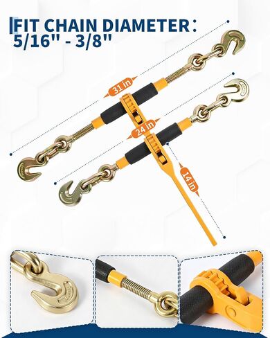 G80 Chain and Binder Kit,2 Sets 5/16"-3/8" Ratchet Load Binders and 10FT Steel Chains, 9200lbs WLL, Industrial Tie Down Equipments for Hauling Towing in Kuwait