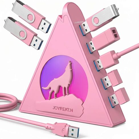 7-Port USB 3.0 Hub, Vertical USB Hub Splitter with RGB Lighting, 5Gbps High-Speed Data Transfer and 2FT Extension Cable, Compatible with Laptop, PC, Desktop, MacBook, PS5, Xbox, Flash Drive in Saudi Arabia