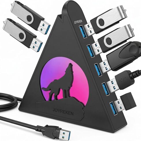 7-Port USB 3.0 Hub, Vertical USB Hub Splitter with RGB Lighting,5Gbps High-Speed Data Transfer and 2FT Extension Cable, Compatible with PC, MacBook, Laptop, PS5, Xbox, Flash Drive, Printer in Kuwait