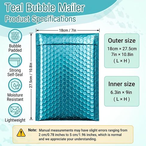 25Pack Bubble Mailers, Metallic Bubble Padded Envelope Mailer, Waterproof Bubbles Padded Mailer, Self Seal Shipping Envelope for Jewelry Makeup Small Business Mailing, Inner Size 6.3x9in, Blue in Kuwait