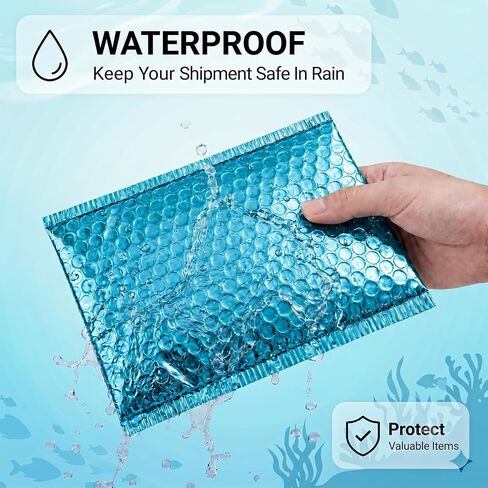 25Pack Bubble Mailers, Metallic Bubble Padded Envelope Mailer, Waterproof Bubbles Padded Mailer, Self Seal Shipping Envelope for Jewelry Makeup Small Business Mailing, Inner Size 6.3x9in, Blue in Kuwait