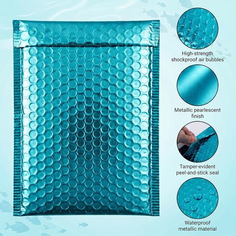 25Pack Bubble Mailers, Metallic Bubble Padded Envelope Mailer, Waterproof Bubbles Padded Mailer, Self Seal Shipping Envelope for Jewelry Makeup Small Business Mailing, Inner Size 6.3x9in, Blue in Kuwait