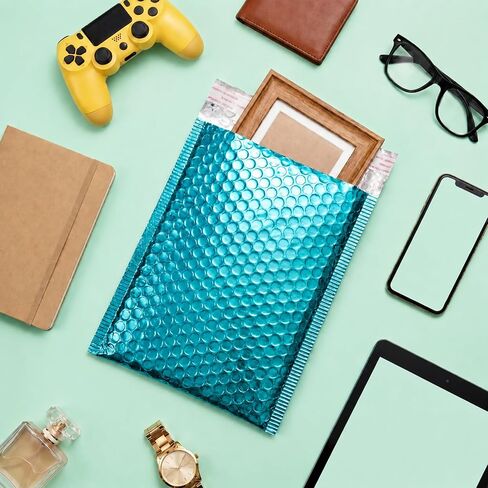 25Pack Bubble Mailers, Metallic Bubble Padded Envelope Mailer, Waterproof Bubbles Padded Mailer, Self Seal Shipping Envelope for Jewelry Makeup Small Business Mailing, Inner Size 6.3x9in, Blue in Kuwait