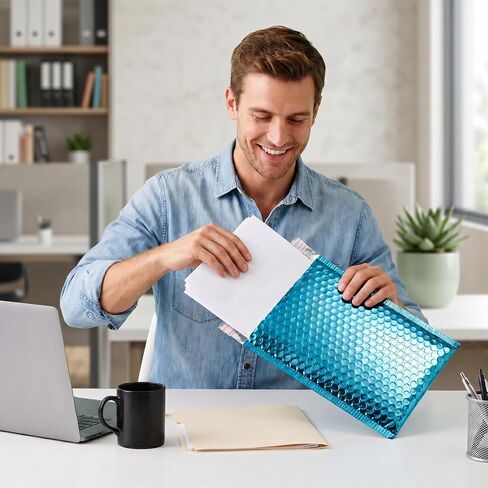25Pack Bubble Mailers, Metallic Bubble Padded Envelope Mailer, Waterproof Bubbles Padded Mailer, Self Seal Shipping Envelope for Jewelry Makeup Small Business Mailing, Inner Size 6.3x9in, Blue in Kuwait