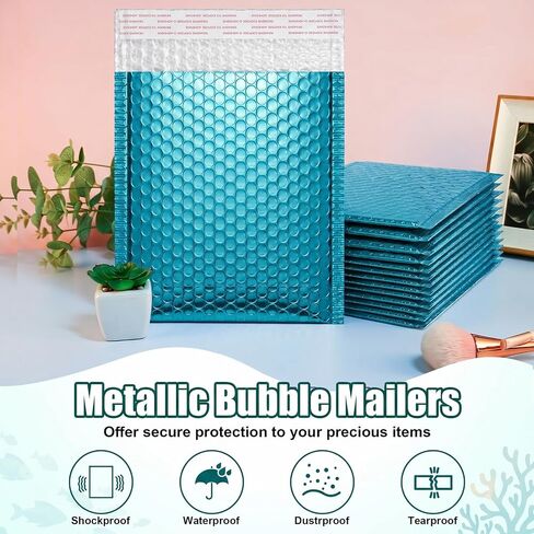 25Pack Bubble Mailers, Metallic Bubble Padded Envelope Mailer, Waterproof Bubbles Padded Mailer, Self Seal Shipping Envelope for Jewelry Makeup Small Business Mailing, Inner Size 6.3x9in, Blue in Kuwait