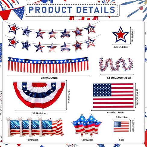 4th of July Golf Cart Decorations: Golf Cart Decorations Kit with Star Banner Tinsel Garland Pleated Fan Flag Backdrop Balloons Patriotic Golf Cart Decor for Parade Independence Day Memorial Day in Kuwait