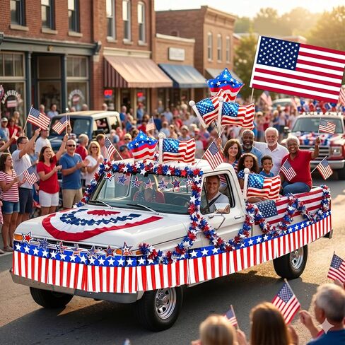 4th of July Golf Cart Decorations: Golf Cart Decorations Kit with Star Banner Tinsel Garland Pleated Fan Flag Backdrop Balloons Patriotic Golf Cart Decor for Parade Independence Day Memorial Day in Kuwait