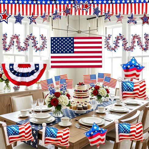 4th of July Golf Cart Decorations: Golf Cart Decorations Kit with Star Banner Tinsel Garland Pleated Fan Flag Backdrop Balloons Patriotic Golf Cart Decor for Parade Independence Day Memorial Day in Kuwait