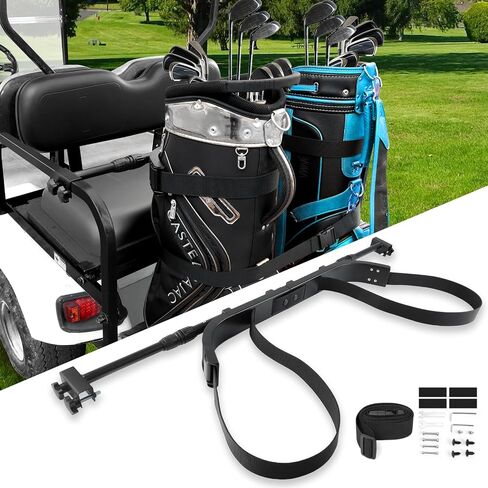 Golf Cart Bag Holder Bracket Upgraded Metal Attachment for 2+2 Rear Seat with 1 Inch Square Rail Golf Cart, No Drilling Required Golf Bag Rack for EZGO Club Car Yamaha Included All Hardware in Kuwait