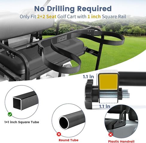 Golf Cart Bag Holder Bracket Upgraded Metal Attachment for 2+2 Rear Seat with 1 Inch Square Rail Golf Cart, No Drilling Required Golf Bag Rack for EZGO Club Car Yamaha Included All Hardware in Kuwait